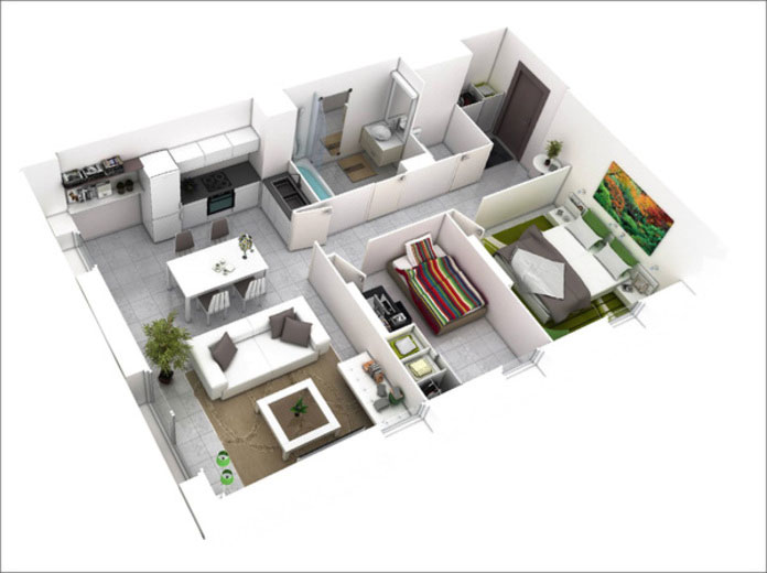 
Bản vẽ thiết kế căn hộ chung cư 60m2 2 phòng ngủ cực chi tiết
