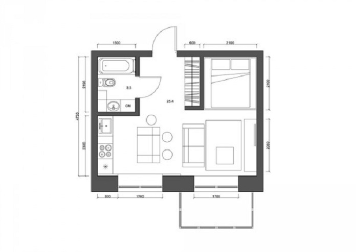 
Bản vẽ thiết kế căn hộ 40m2 có gác lửng hiện đại
