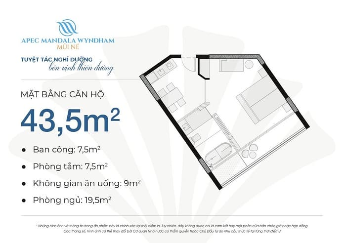  Layout thiết kế căn Condotel  43.5m2