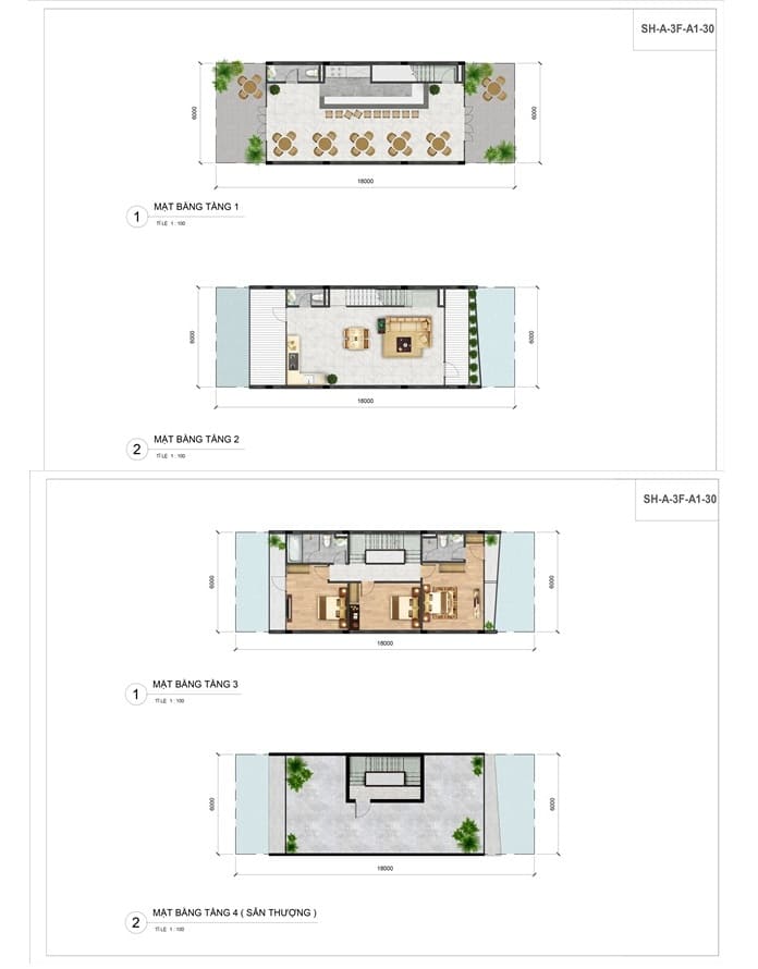  Mặt bằng thiết kế mẫu căn nhà phố 1 trệt 2 lầu