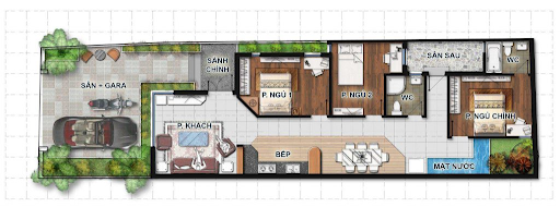 
Bản vẽ thiết kế nhà 1 tầng hiện hiện đại 3 phòng ngủ
