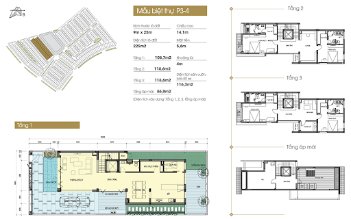 Mặt bằng biệt thự P3-4