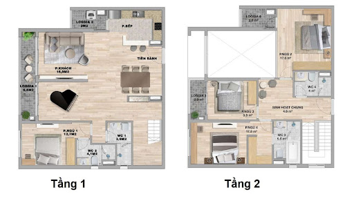 
Căn hộ Duplex 4 phòng ngủ có tổng 33 căn diện tích khác nhau
