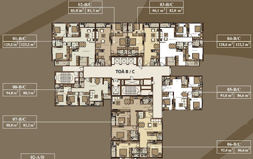 
Cấu trúc mặt bằng tòa tháp B và C
