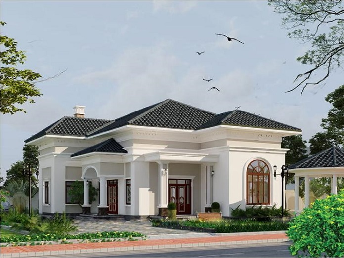 
Phối cảnh mặt tiền mẫu nhà vườn cấp 4 tân cổ điển
