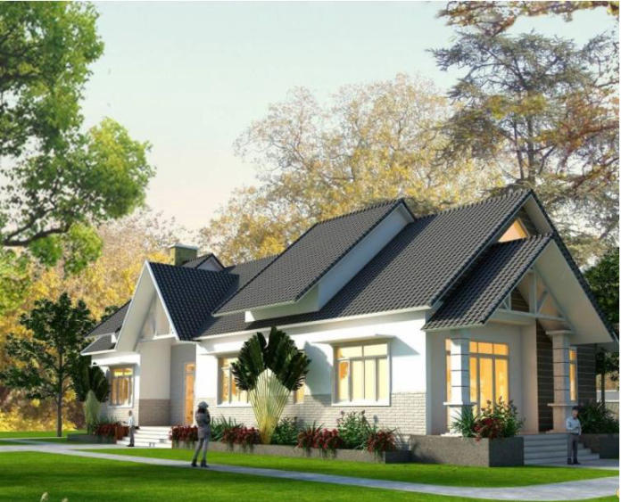 Mẫu nhà ống 1 tầng gác lửng mái thái hiện đại