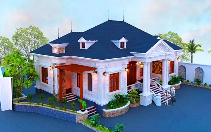 
Biệt thự 1 tầng kiểu Pháp nhìn từ trên cao
