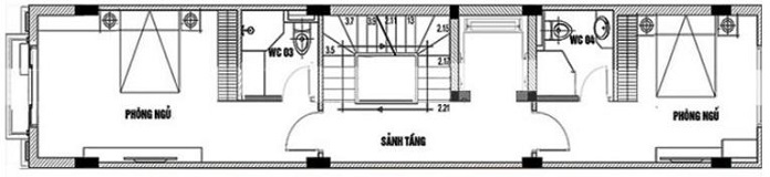 
Mặt bằng tầng 3 và 4 thiết kế tương tự nhau gồm: 2 phòng ngủ có WC bên trong, khu vực thang bộ, thang máy, sảnh.
