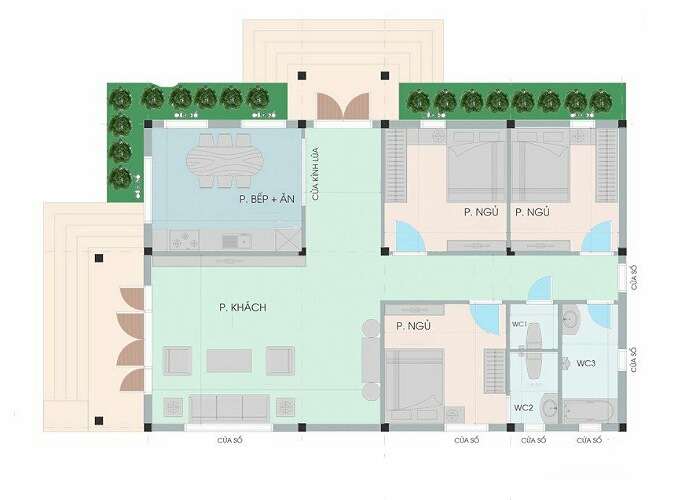 
Bản vẽ mẫu nhà vườn mái Thái tân cổ điển 3 phòng ngủ
