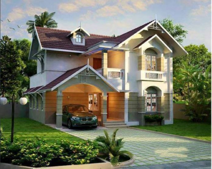 Phối cảnh xanh mướt của mẫu nhà sân vườn 2 tầng 500 triệu