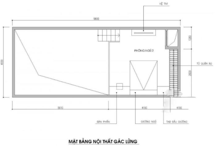 Mặt bằng gần lửng gồm: 1 phòng ngủ