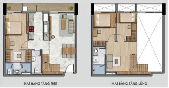 Mặt bằng thiết kế mẫu nhà 1 tầng lửng đẹp 60m2 tiện nghi