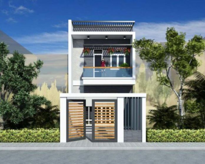 Mẫu nhà ống 500 triệu mái bằng với lam chắn nắng