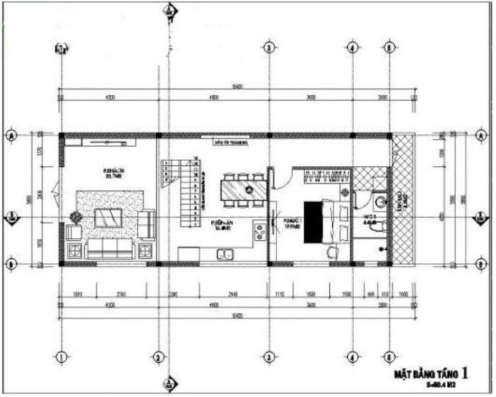 Mặt bằng tầng 1 nhà gác lửng