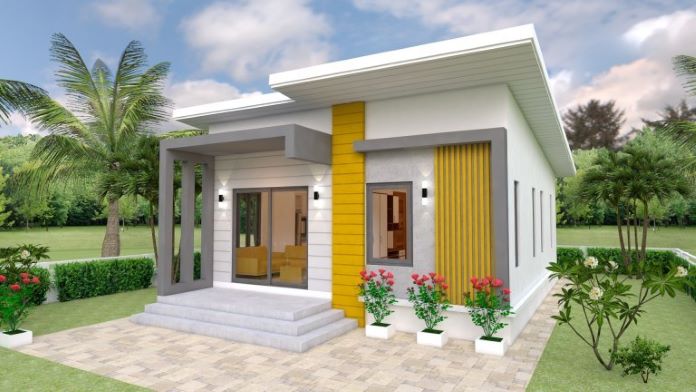 Mẫu nhà 1 tầng ở nông thôn với mái bằng hiện đại