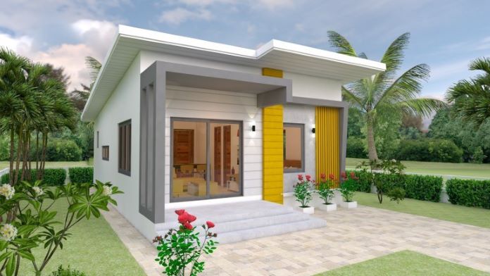 Toàn cảnh mặt tiền của mẫu nhà hiện đại ở nông thôn