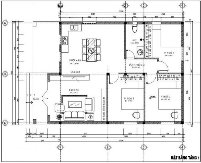 Bản vẽ nhà mái lệch 500 triệu đẹp