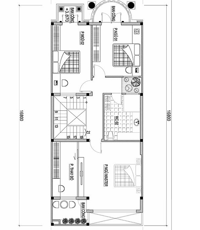 
Bản vẽ tầng 2 nhà mái Thái tân cổ điển 3 tầng
