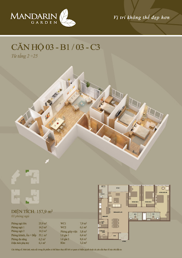 
Mặt bằng căn hộ 3 phòng ngủ của Mandarin Garden
