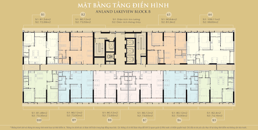 
Mặt bằng căn hộ Anland Lake view ở khu B có 304 căn hộ

