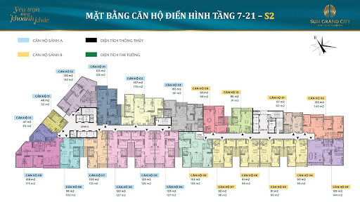 
Mặt bằng căn hộ tầng 7 - 21 trong tòa S2 của dự án Sun Grand City

