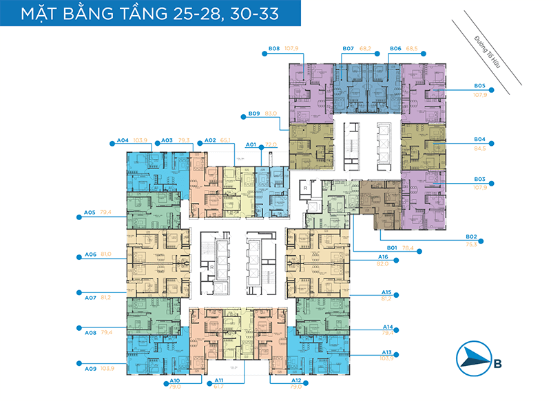 
Mặt bằng tầng 25 - 28
