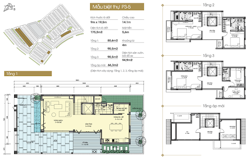 
Mặt bằng thiết kế biệt thự mẫu P3 – 5
