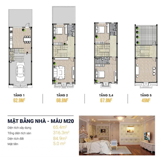 
Mặt bằng thiết kế căn hộ liền kề
