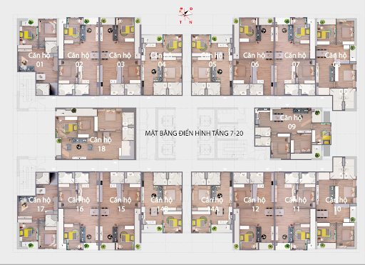 
Mặt bằng tổng thể phân khu từ tầng 7 đến 20
