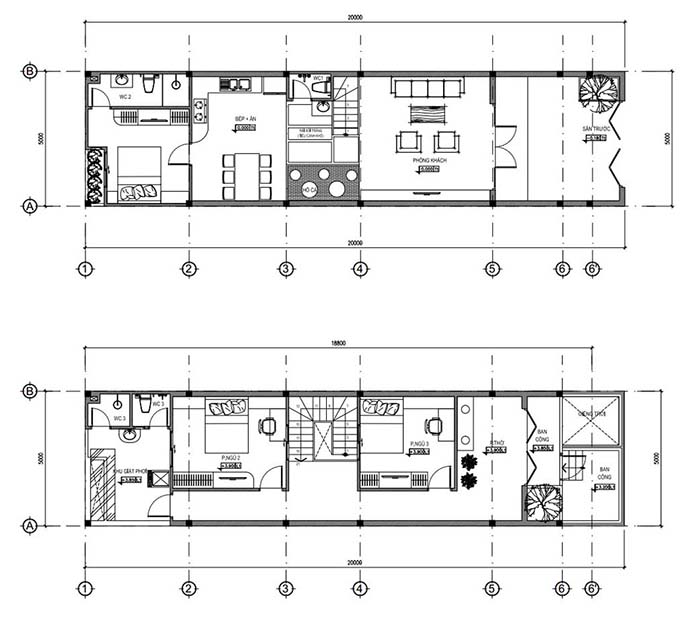 
Mặt bằng tầng 1 và tầng 2
