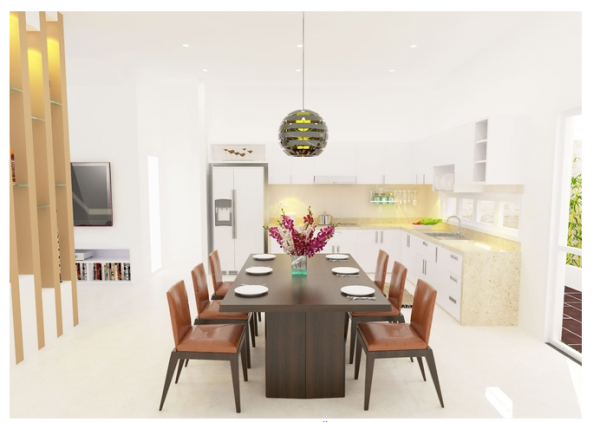 
Thiết kế phòng bếp nhà ống mái Thái 5m
