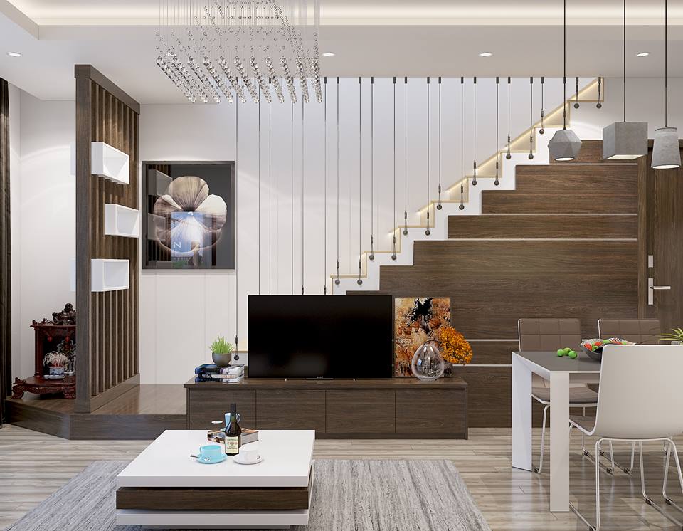 
Cầu thang dây là điểm nhấn cho phòng khách
