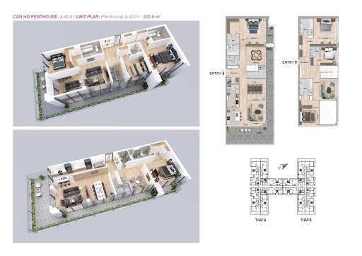
Penthouse 4 phòng ngủ có tổng 16 căn diện tích 188,2 m2 – 322,9 m2
