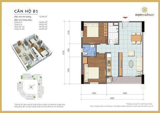 
Thiết kế căn hộ B1 Nhà ở xã hội Hope Residence
