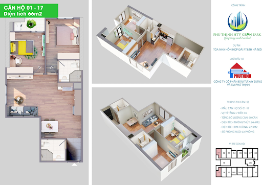 
Thiết kế mặt bằng dòng căn hộ có 2 phòng ngủ
