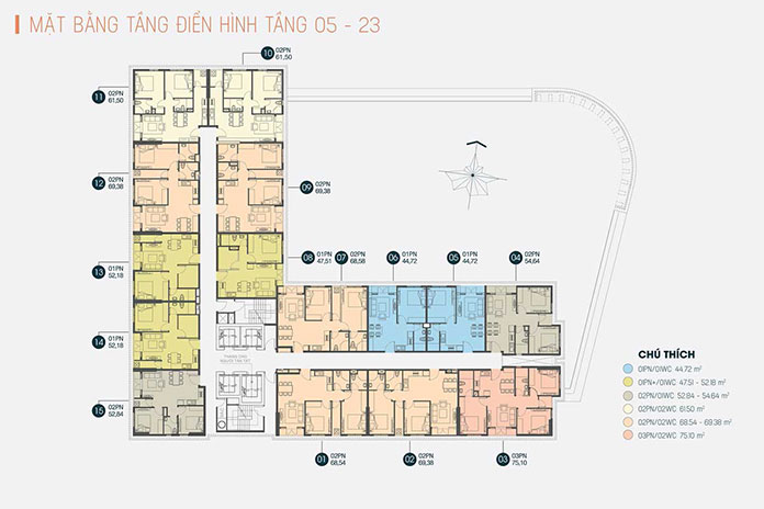 
Sơ đồ mặt bằng tầng 5 đến 23 dự án
