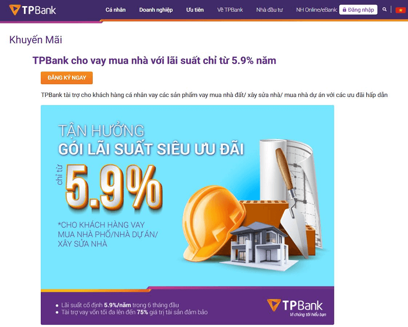 
Mức lãi suất tại TPBank chỉ từ 5,9% (Nguồn ảnh: Website TPBank)
