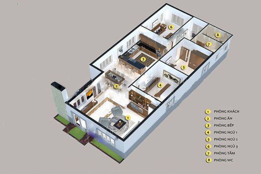 
Bản vẽ công năng mẫu thiết kế nhà ống cấp 4 có 3 phòng ngủ
