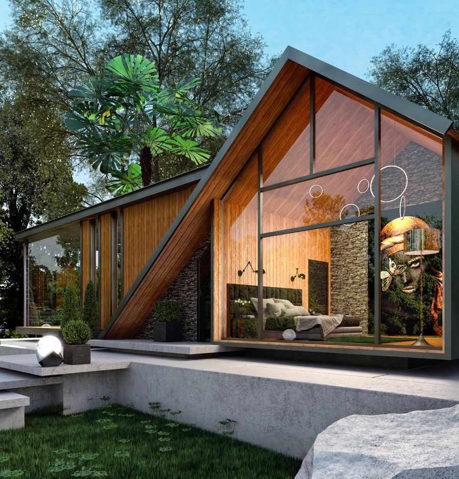 
Nhà tiền chế theo kiểu gác mái có sự kết hợp giữa chất liệu gỗ và thép
