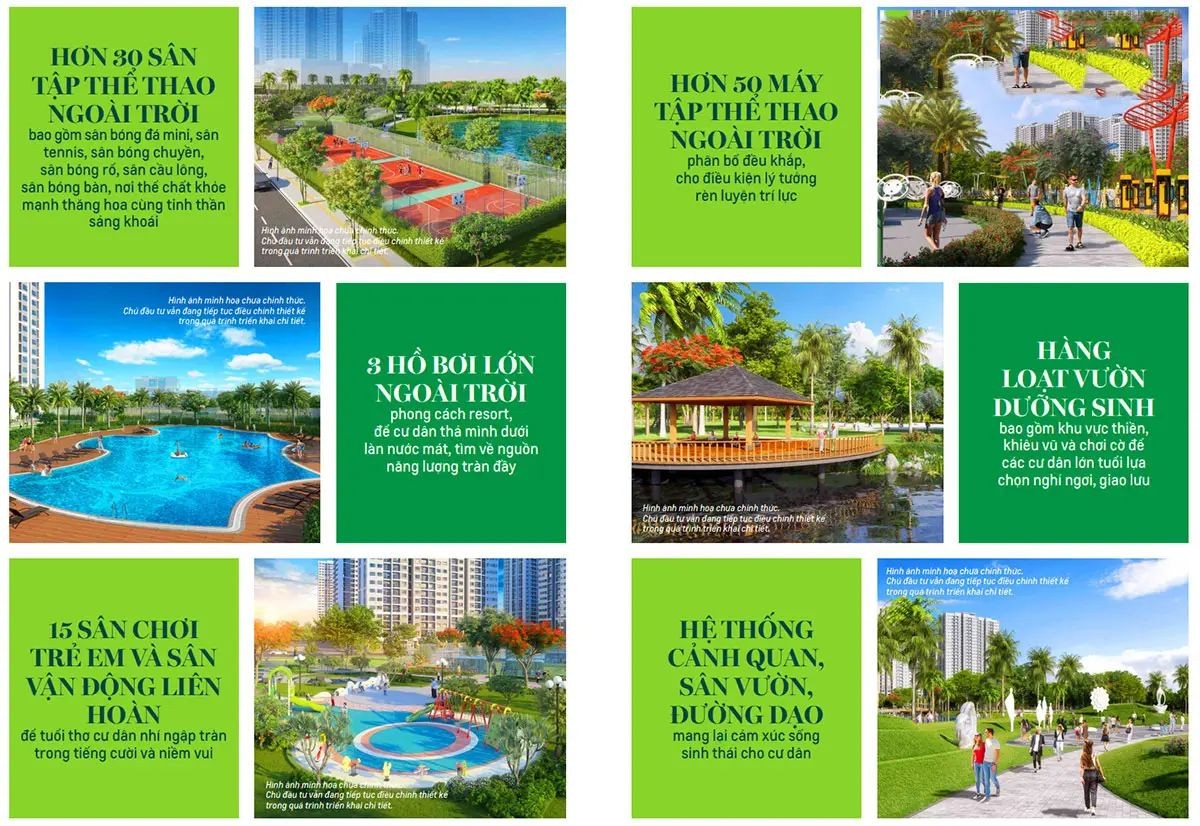 Vinhomes Bà Rịa Vũng Tàu còn được quy hoạch hệ thống tiện ích vườn cây, sân thể thao ngoài trời, gym và spa...