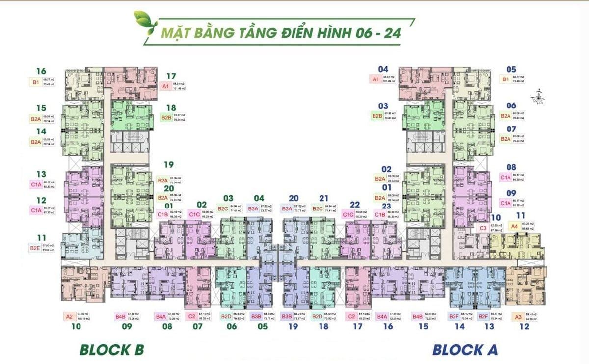 
Mặt bằng điển hình từ tầng 6 đến tầng 24
