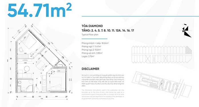 
Thiết kế căn hộ diện tích 54.71m2
