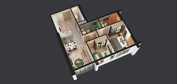 
Phối cảnh 3D căn hộ 2 phòng ngủ dự án CitiGrand
