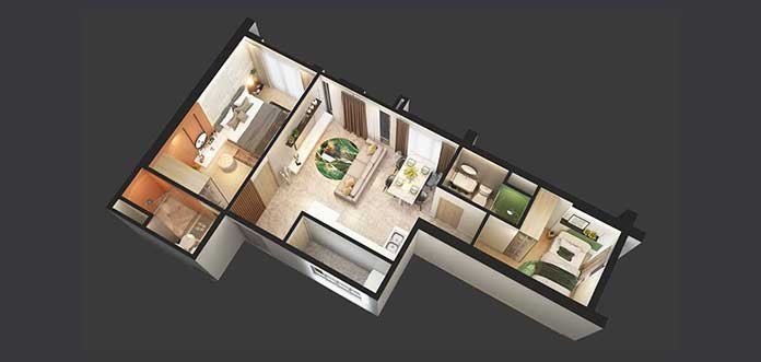 
Phối cảnh 3D căn hộ 3 phòng ngủ dự án CitiGrand
