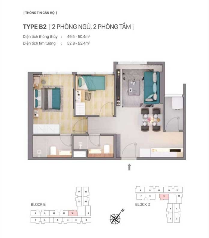 
Thiết kế căn hộ Type B3| 2 phòng ngủ, 2 phòng tắm dự án CitiGrand
