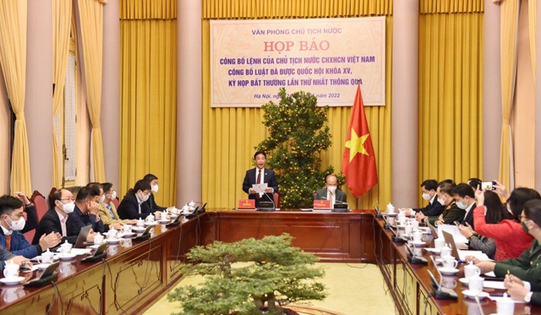 Họp báo công bố Lệnh của Chủ tịch nước đối với Luật sửa đổi, bổ sung một số quy định của 9 luật đã được Quốc hội khóa XV thông qua tại Văn phòng Chủ tịch Nước