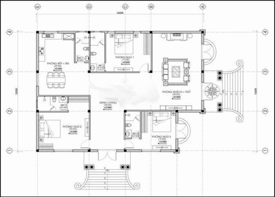 Bản vẽ nhà vườn 1 tầng kiểu Pháp hiện đại