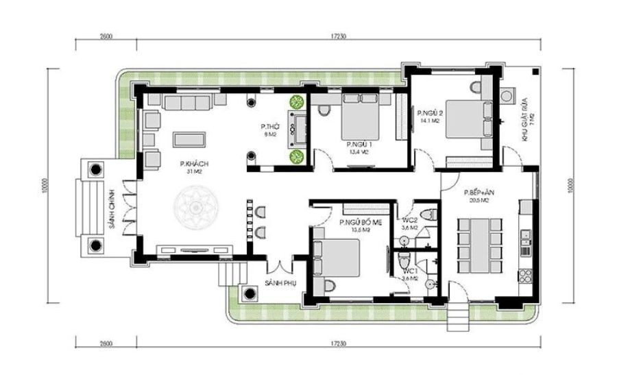  Bản vẽ mặt bằng công năng nhà vườn kiểu Pháp ở nông thôn
