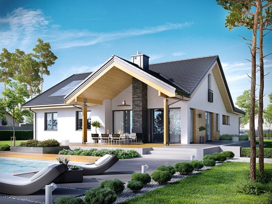 Mẫu nhà vườn 1 tầng kiểu Pháp kết hợp màu sắc hài hòa, tinh tế