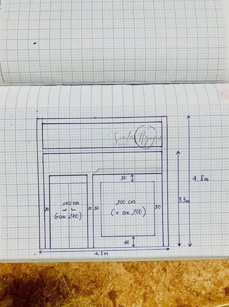 
Bản thiết kế ngôi nhà do chị Mùi tự phác thảo trên giấy
